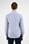White-Navy Blue Striped Pattern Hard Collar Long Sleeve Pocketless Slim Fit Cotton Shirt 1004255282 - 5