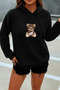 Women's Winter Cotton Bear Printed Hooded Oversize Sweatshirt with Kangaroo Pocket
