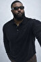Men's Trend Large Size Black Polo Collar T-Shirt - 4