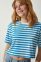 Oversize Striped Cotton Knitted T-Shirt Lze0001 Blue White - 2