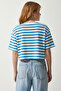 Oversize Striped Cotton Knitted T-Shirt Lze0001 Blue White - 5