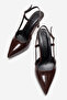 Women's Pointed Toe Open Back Short Brown Patent Leather Heeled Shoes Cone - 5