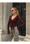 Women's Brown V-Neck Front Lace-Up Ruffled Transparent Lace Stylish Crop Blouse Cardigan - 6