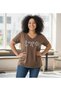 Women's Plus Size V-Neck Sea Themed Printed Premium Cotton T-Shirt - 2