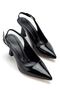 Women's Black Patent Leather Open-Back Pointed Thin Heeled Shoes