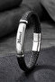 Men's Leather Bracelet Shiny Steel Name-Engravable Black Knitted Leather Bracelet