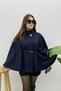 Premium Gold Buttoned Belted Cashmere Cape Poncho