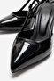 Women's Pointed Toe Open Back Short Black Patent Leather Heeled Shoes Cone - 3