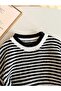 Women's Black and White Striped Oversize Knitwear Sweater Fmoda6053 - 6