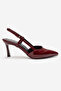 Women's Pointed Toe Open Back Short Burgundy Patent Leather Heeled Shoes Cone - 2