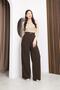 Brown Gold Buttoned Palazzo Trousers