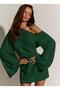 Women's Green One-Shoulder Low-Sleeve Mini Dress - Batwing Sleeve Chic 2-Thread Dress