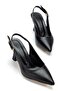 Women's Black Leather Open-Back Pointed Thin Heeled Shoes - 3