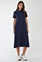 Round Neck Short Sleeve Basic Midi Dress Busem Collection