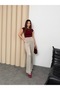High Waist Wide Leg Trousers with Internal Elastic and Grass Detail 8908 - 4