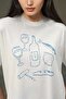 Women's 100% Cotton Crew Neck Oversize White Printed T-Shirt - 5
