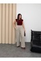 High Waist Wide Leg Trousers with Internal Elastic and Grass Detail 8908 - 2