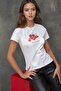 Women's Crew Neck Short Sleeve Front Printed Cotton T-Shirt - 5