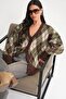 Mixray Diamond Patterned V-Neck Buttoned Oversize Cardigan - 3