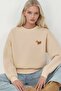 Comfortable Animal Embroidered Raised Crew Neck Hoodie