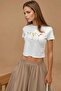 Regular Fit Crew Neck 100% Cotton Crop T-Shirt with Print Detail - 4