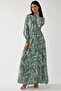Printed Long Sleeve Viscose Modest Dress - 4