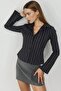 Button Detailed Fitted Waist Striped Shirt