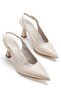 Women's Beige Skin-Color Open-Back Pointed Thin Heeled Shoes