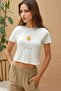 Regular Fit Crew Neck 100% Cotton Crop T-Shirt with Print Detail - 5