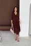 Women's Brown Double-Breasted Collared Midi Length Stretch Fabric Lace Dress - 4