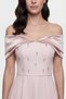 Women's Powder Color Boat Neck Stone Detailed Flared Engagement Wedding Evening Dress - 3