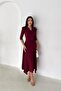 Women's Burgundy A-Line Dress with a Drop-Down Collar and Shoulder Padding, Midi Length. - 4