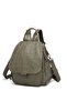 Iverelle Green Washed Leather Cover Detailed Multi-Compartment Stylish Backpack Shoulder Crossbody Bag