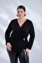 Plus Size Women's Double Breasted Blouse with Buckle Detail Black - 4