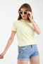 Women's Light Yellow Basic T-Shirt Crew Neck Short Sleeve Cotton Casual T-Shirt - 2
