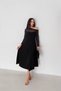 Women's Black Transparent Detailed One-Shoulder Long-Sleeved Midi Length Dress