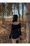 Madonna Dress with Fur Collar in Black - 3