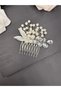 Bridal Hair Comb with Pearls and Crystal Stones – Handmade Hair Accessory with Leaf Detail - 3