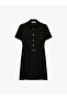 Slim Fit Short Sleeve Shirt Collar Buttoned Mini Dress with Metal Accessories - 3