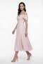 Women's Powder Color Boat Neck Stone Detailed Flared Engagement Wedding Evening Dress