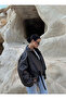 Black Belted Bat Sleeve Leather Coat - 2