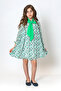 Girl's Bow Collar Patterned Green Dress - New Season - 2