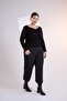 Plus Size Women's Trousers with Button Detail at the Hem, Black - 5