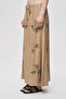 Women's Leaf Embroidered Maxi Skirt with Lace Detail - 2