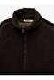Long Sleeve Stand Collar Pocket Detailed Zippered Oversize Plush Jacket - 5