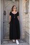Women's Short Sleeve Round Neck Front Slit Pocket Viscose Long Dress - 3