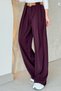 Glam Belt Detailed Palazzo Trousers Plum - 4