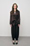 Brown Satin Double-Breasted Long Sleeve Shirt with Tie Detail - 4