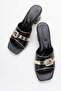 Women's Heeled Slippers Black Snake Pattern - 5