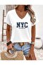 Nyc New York City Printed Women's Oversized V-Neck T-Shirt